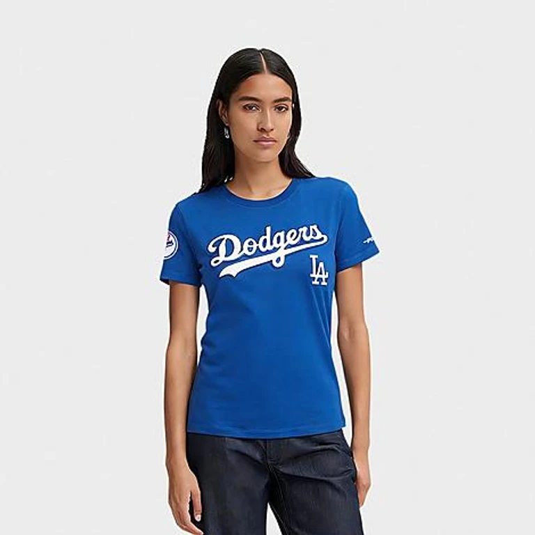 Pro Standard Women's Los Angeles Dodgers MLB Classic Chenille Single Jersey Slim T-Shirt in Dodger Blue Size: XS