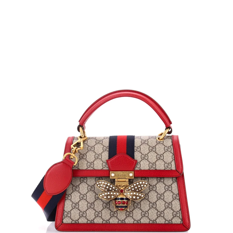 Queen Margaret Top Handle Bag GG Coated Canvas with Leather Small