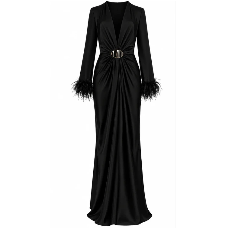 long sleeve dress Simona Corsellini with feathers on cuffs
