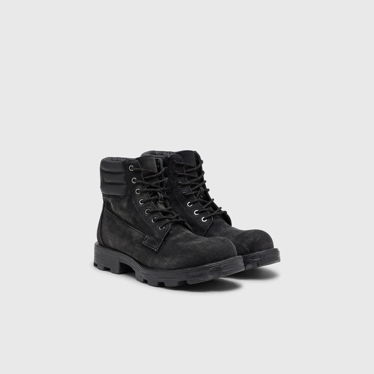 D-Hammer-Combat boots in denim and leather - Boots - Man - Black