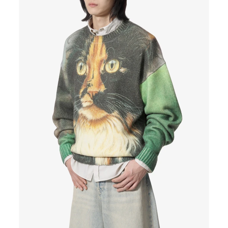 J. W.ANDERSON - Art Print Sweater - Emerald / KW1222YN0373540