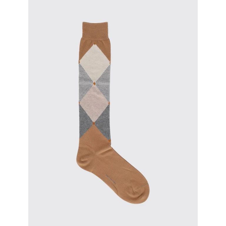 Diamond Pattern High-Top Cotton-Blend Socks with Contrast Logo (BMX03114CT194066)