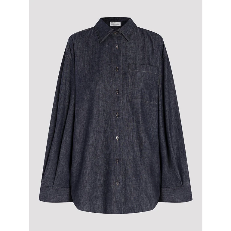 Women's Dark Blue Cotton Oversized Shirt