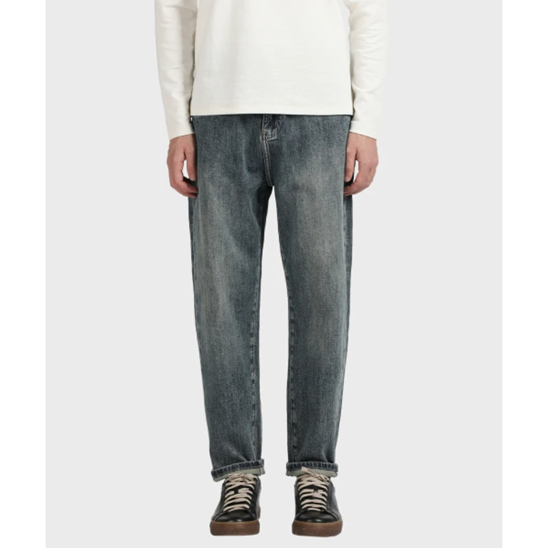Washed Blue Carrot-Fit Denim Pants