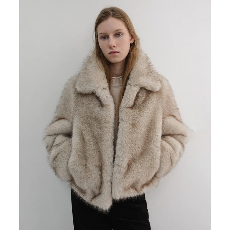 CROPPED FUR JACKET GREYISH BEIGE