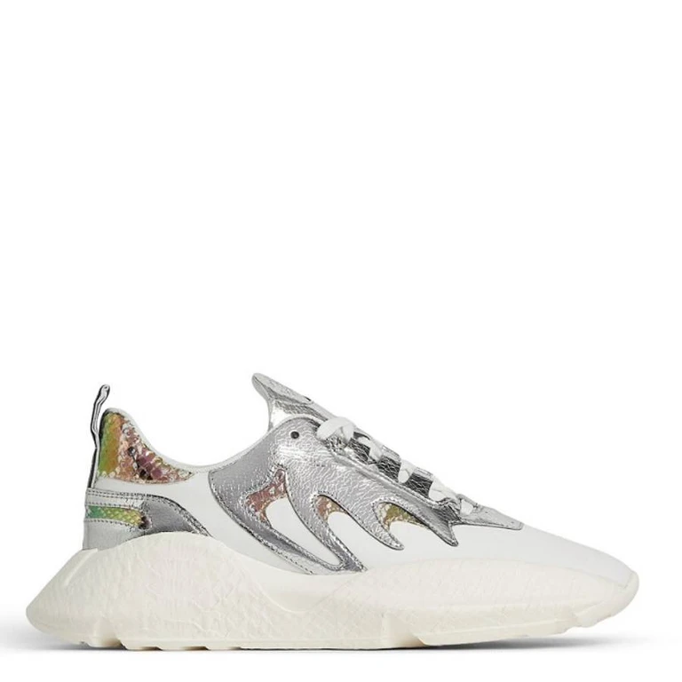 Ladies White / Silver Metallic Panelled V1per Sneakers