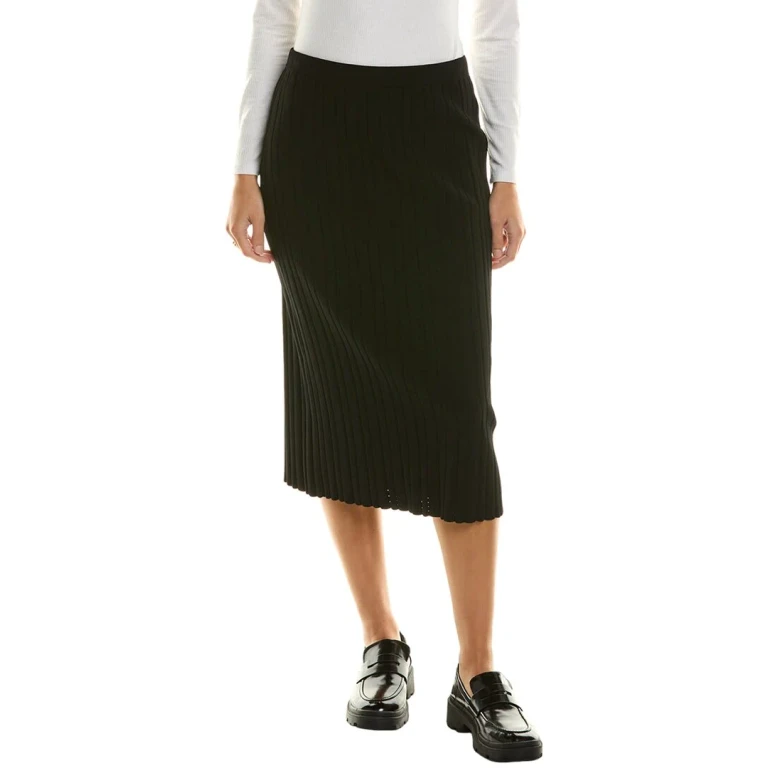 White Label Pointelle Rib Knit Midi Skirt