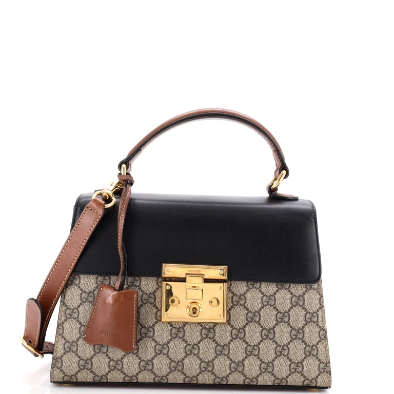 Padlock Top Handle Bag GG Coated Canvas and Leather Small