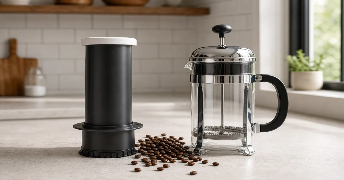 AeroPress vs French Press: What's Actually Different for a First Manual Brewer — AI illustration