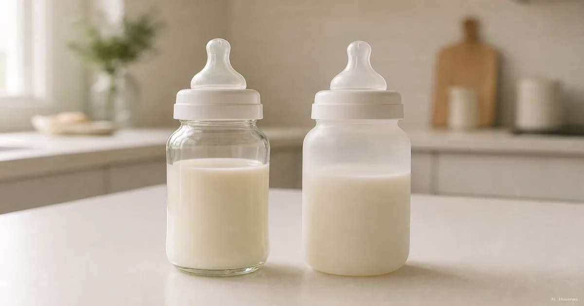 ガラスかプラスチックか、はじめての哺乳びんセットの選び方 — AIイラスト