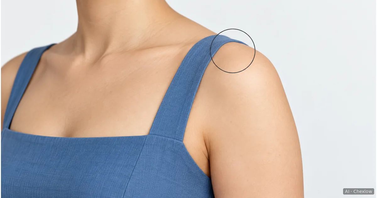 Close-up illustration of a dress strap resting on a shoulder, with the skin–fabric contact area circled.