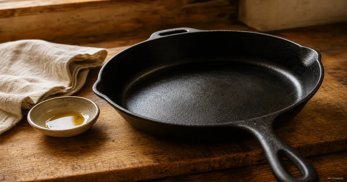 Cast Iron Skillet, What Seasoning Actually Is and How to Get Started — AI illustration
