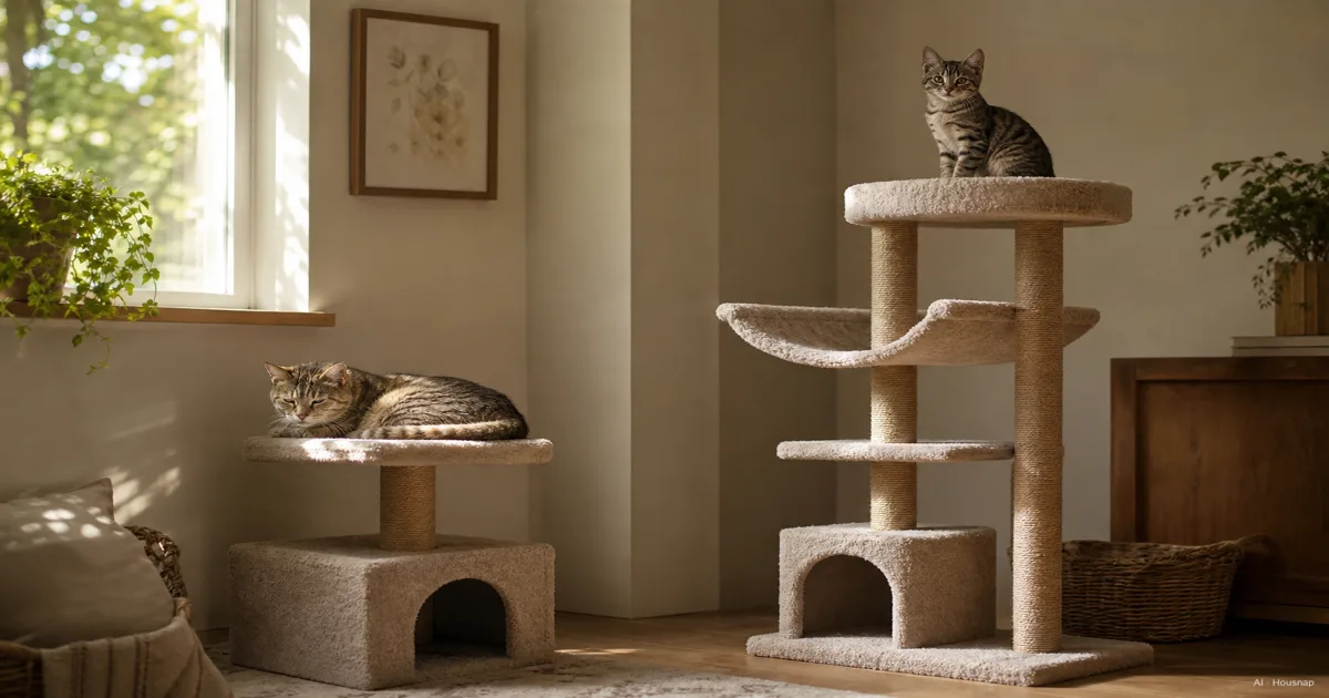 Your First Cat Tree, How to Match Height, Material, and Stability to Your Cat — AI illustration