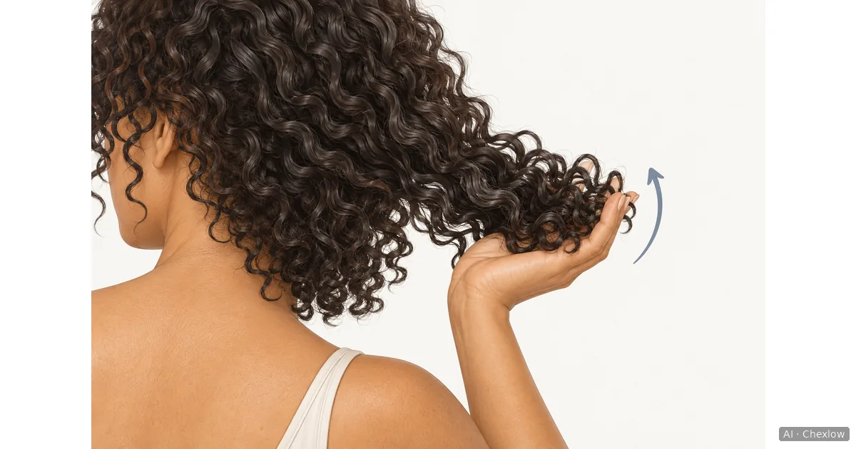 Illustration of a hand lifting a section of curls from the ends toward the head.