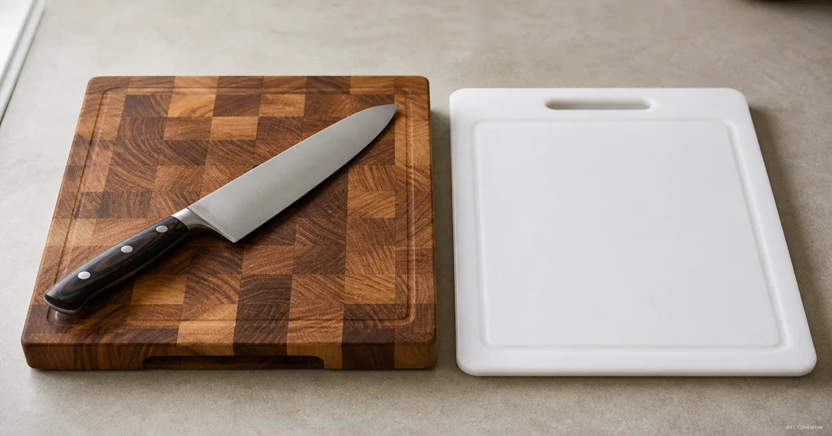 Wood or Plastic Cutting Board for a First Buy — and Does the Choice Actually Matter — AI illustration