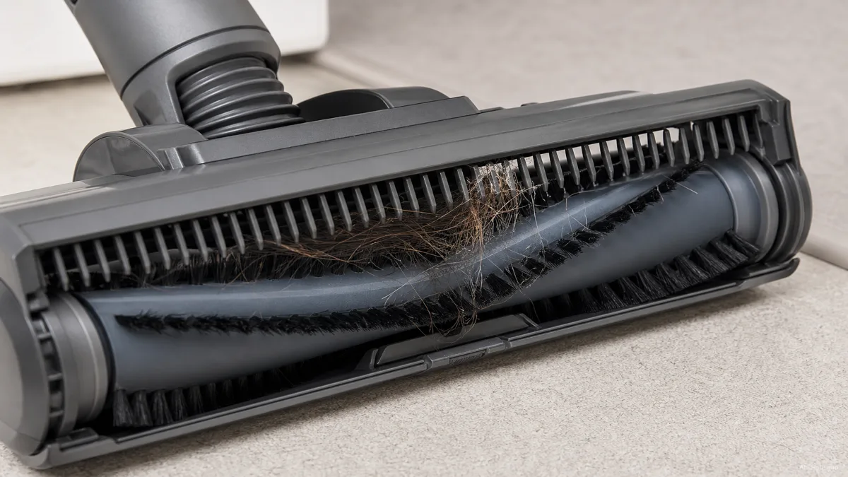 Image: Close-up of a Shark brushroll with an anti-hair-wrap comb visibly clearing tangled hair, clean instructional lighting, no visible brand logo — AI illustration