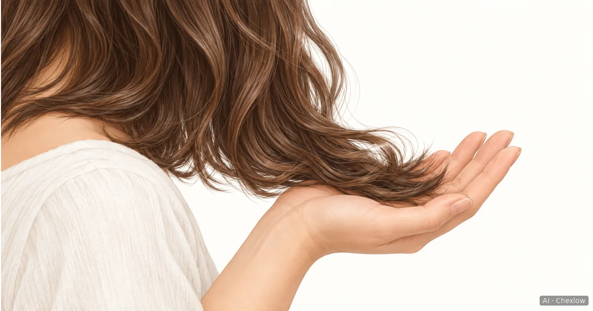 An open hand gently cups the ends of a loose section of wavy hair.