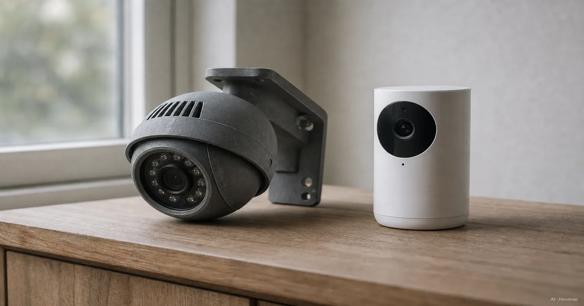 Indoor vs Outdoor Security Camera, How the Specs Change by Where It Lives โ AI illustration