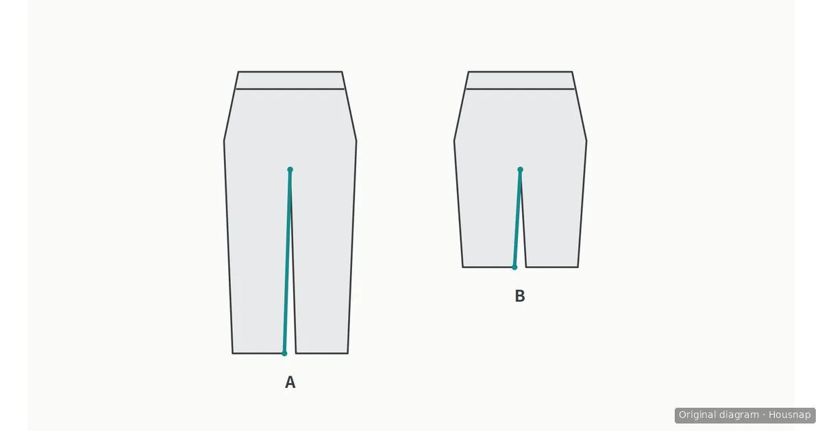 Two leggings outlines side by side, one longer and one cropped, with their crotch-to-hem inside-leg paths highlighted.