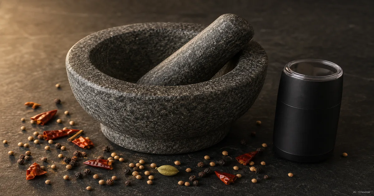 Mortar and Pestle vs Electric Spice Grinder: Which One Actually Belongs in Your Kitchen — AI illustration