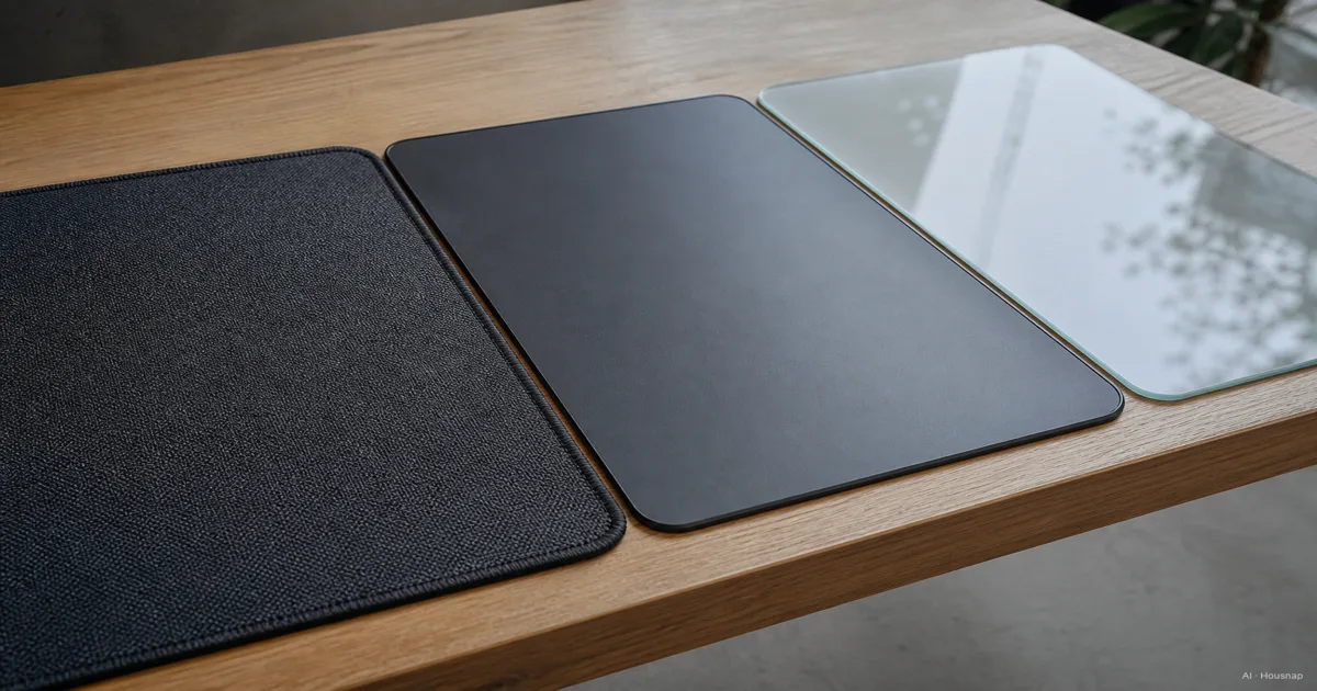 Mouse Pad Material, Cloth vs Hard Plastic vs Glass Explained — AI illustration