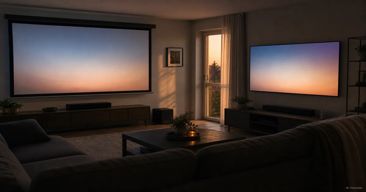 Projector vs TV, How to Pick Your First Home Theater Screen — AI illustration