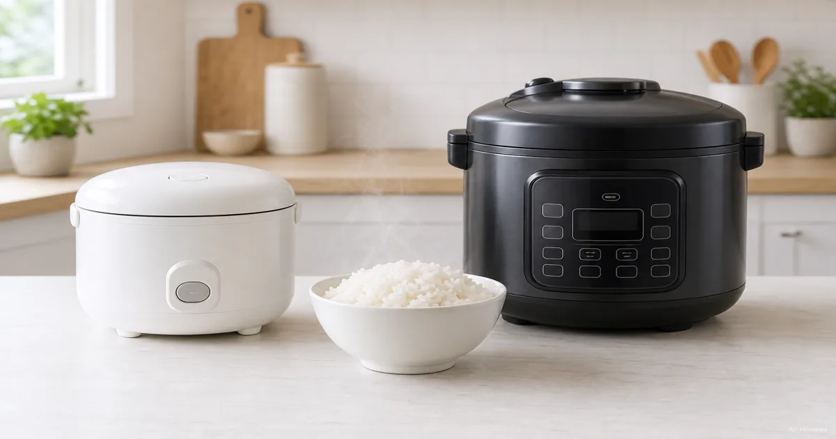 Rice Cooker First Buy: Basic, Fuzzy Logic, or Pressure — AI illustration