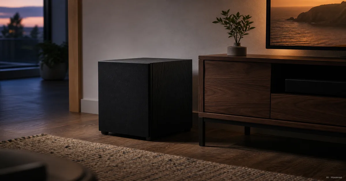 Your First Subwoofer, How to Match Size, Enclosure, and Crossover to Your Room — AI illustration