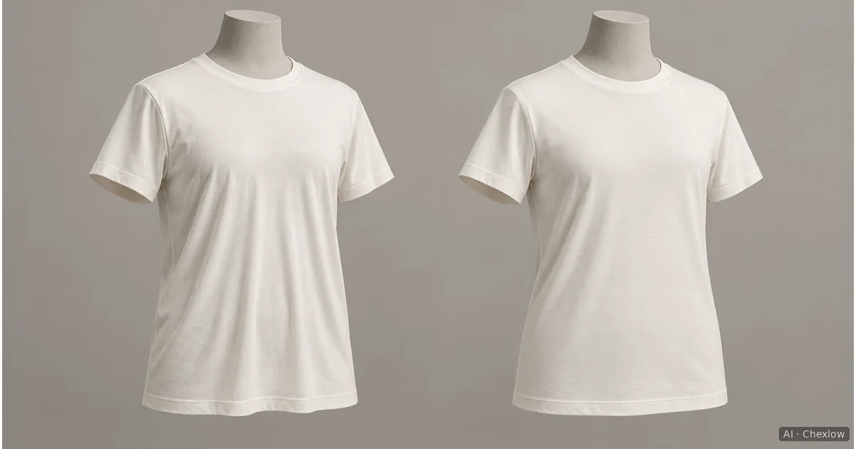 Two ivory T-shirts on matching torso forms, one hanging in soft folds and the other with a straighter outline