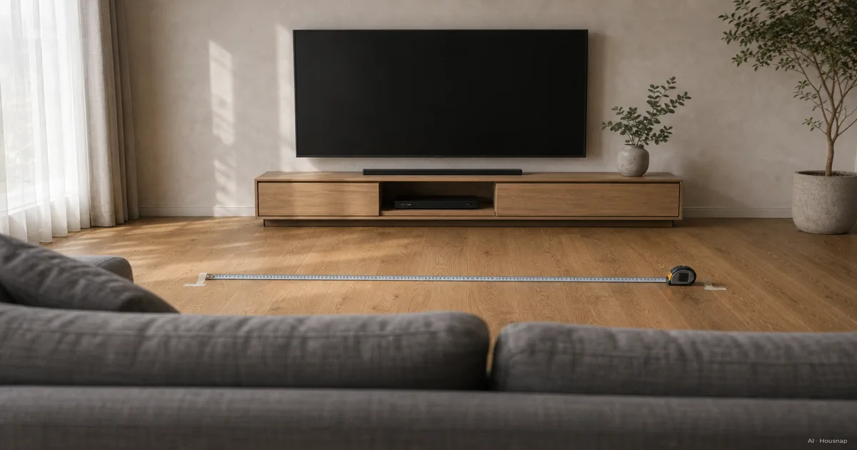 TV 크기 가이드, 첫 TV 화면 크기를 시청 거리로 고르는 법 — AI 일러스트