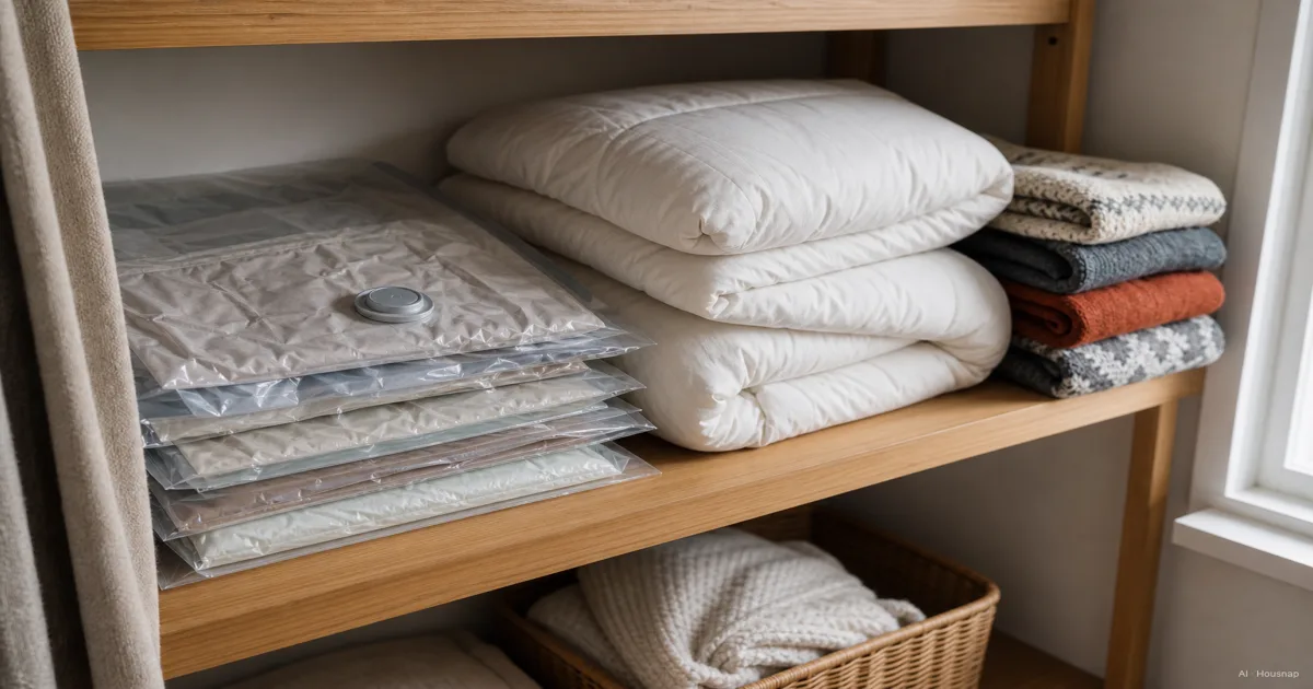 Buying Your First Vacuum Storage Bags, Sizes, Safe Fabrics, and What Actually Matters — AI illustration
