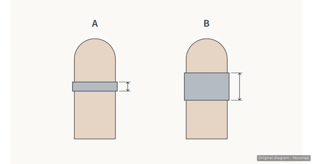 A narrow band marked A and a wider band marked B across two identical finger outlines, with arrows showing their different widths.
